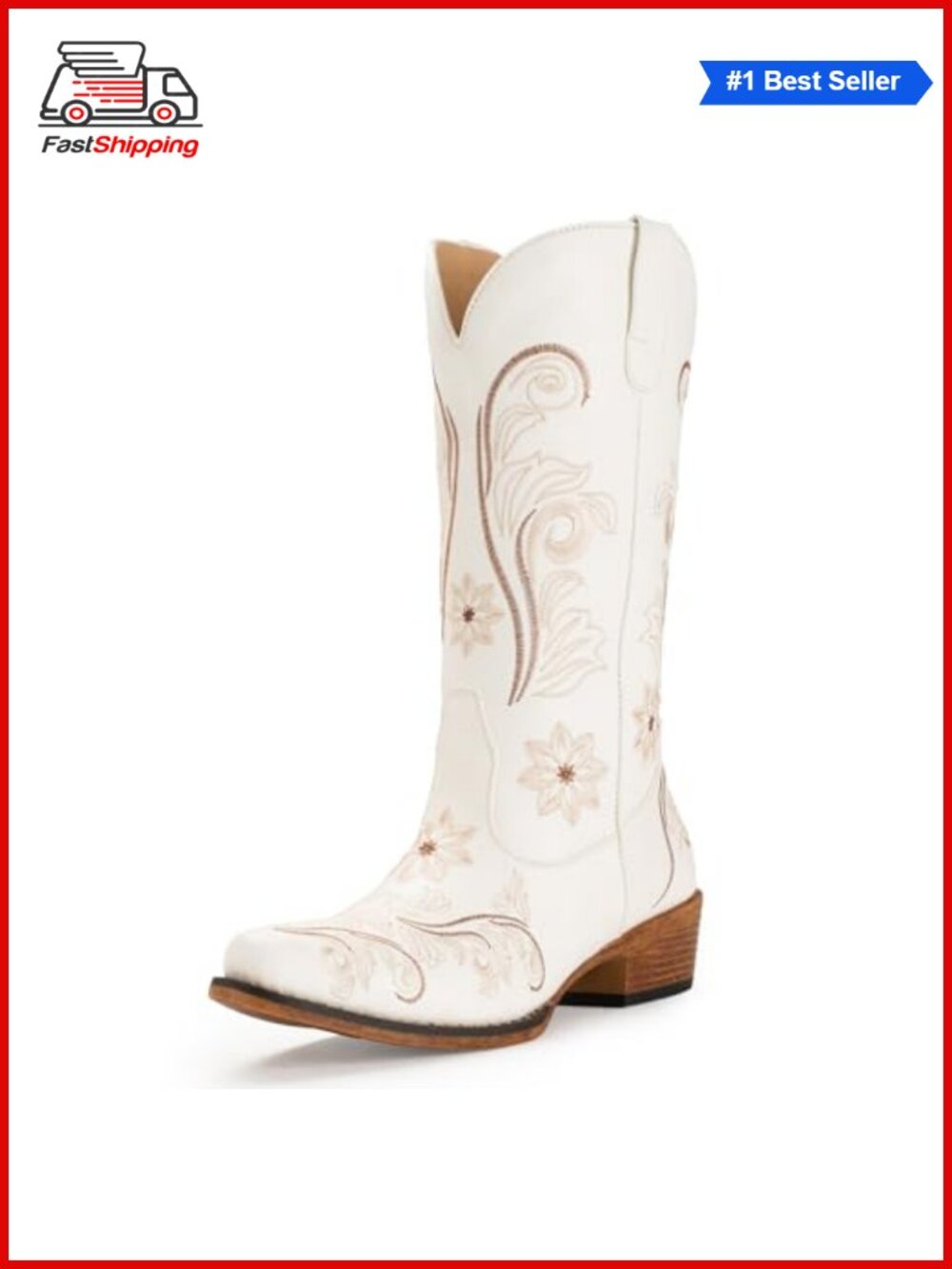 ✨ IUV Cowgirl Western Mid Calf Boots Embroidered Pull-On Snip Toe